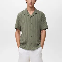 MANGO MAN Striped Cuban Collar Casual Shirt-image-97