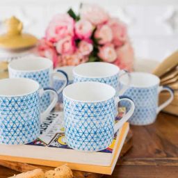 Goodhomes Blue & White Bone China Tea Cups (220 ml) - Set of 6-picture-15