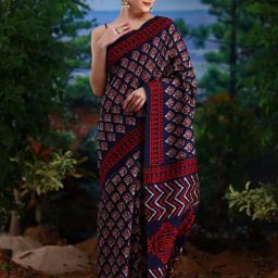 Saree Mall Navy Printed Saree With Unstitched Blouse-picture-19