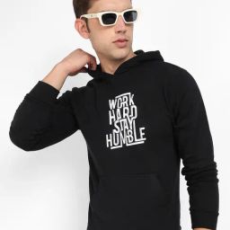 Campus Sutra Black Regular Fit Printed Hooded Sweatshirt-picture-0