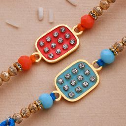 Dare by Voylla Men Set Of 2 Blue & Red Enameled Tie-Up  Rakhi-image-58
