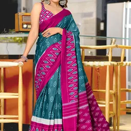 Suha Teal Pure Cotton Printed Block Print Sarees-picture-30