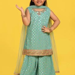 AJ Dezines Kids Blue Embellished Kurta Set-image-58