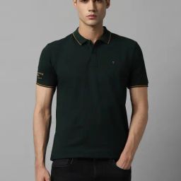 Louis Philippe Jeans Dark Green Cotton Slim Fit Polo T-Shirt-image-81