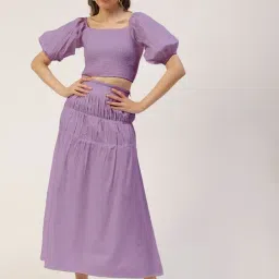 Moomaya Violet Regular Fit Crop Top With Skirt-image-80