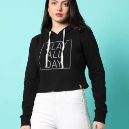 Campus Sutra Black Cotton Graphic Print Hoodie-image-30