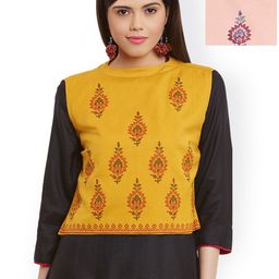Bitterlime Mustard Yellow & Peach-coloured Reversible Block Print Waistcoat-picture-0