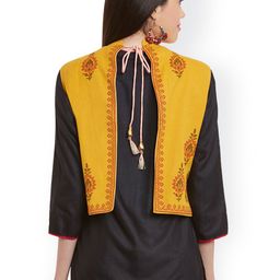 Bitterlime Mustard Yellow & Peach-coloured Reversible Block Print Waistcoat image 3