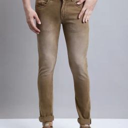 Cantabil Khaki Regular Fit Lightly Washed Jeans-picture-3