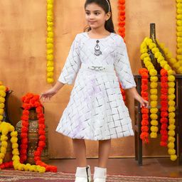 HERE&NOW Girls Self Design A-Line Knee Length Dress-image-95