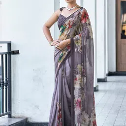DIVASTRI Floral Pure Georgette Saree-image-40