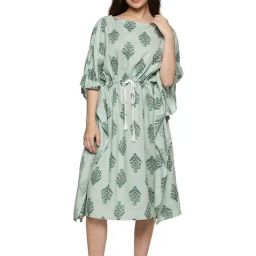 Don Vino Sage Green Cotton Floral Print Kaftan Night Dress-image-22