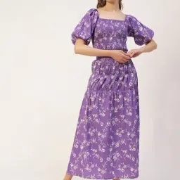 Moomaya Violet & White Floral Print Crop Top With Skirt-picture-2