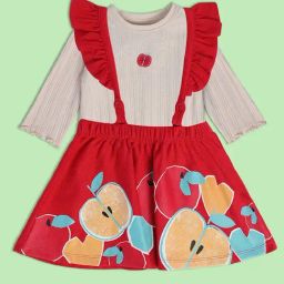 MINIKLUB Kids White & Red Printed Full Sleeves Top with Pinafore Dress-picture-10