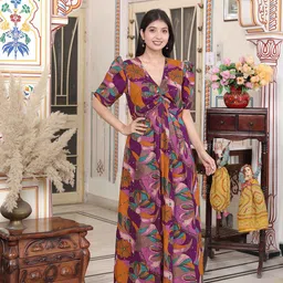 MIRAVAN Women Print Puff Sleeve Pure Cotton Maxi Dress-image-72