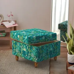 Chumbak Tropical Ikat Green Mango Wood Modern Trunk Storage Ottoman-image-86