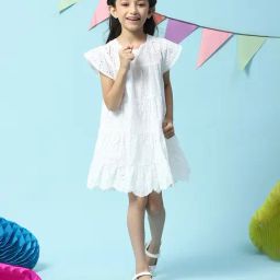 BIBA Girls White Self Design Dress-image-50