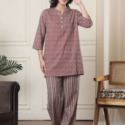 Indreams Women Printed Pure Cotton Night suit-image-64