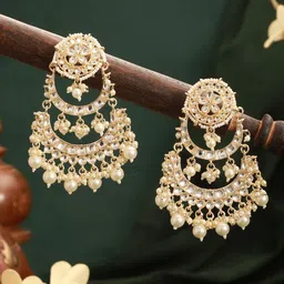 Jazz and Sizzle Gold Plated Kundan Studded And Beaded Contemporary Shaped Chandbalis-87