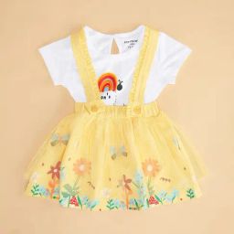 Pantaloons Baby White & Yellow Floral Print T-Shirt with Dungree-image-52