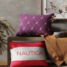 Nautica Logo Stripe Grape & Coral Microfibre 300 GSM Premium Cushion Covers - Set of 2-image-17