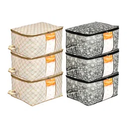 Kuber Industries Set Of 6 Metallic Printed Saree Organisers-15