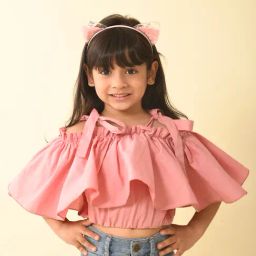 LilPicks Kids Pink Solid Crop Top-image-74
