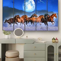 Myntra Elegant Homes Blue & Brown 5 Pieces Running Horses MDF Wooden Wall Art-11