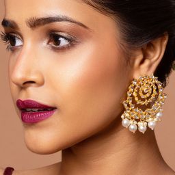 Fida Women Gold-Toned Gold-Plated Traditional Kundan Circle Pearl Drop Chandbali Earrings-20
