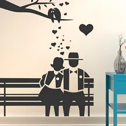 LANSTICK Black Beautiful Vintage Style Couple & Birds Self Adhesive Wall Sticker-picture-50