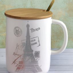 A Vintage Affair I love Paris Ceramic Mug With Lid And Spoon Eiffel Silver - 350 ml-19