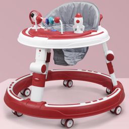 Multi Function Adjustable Height Musical Baby Walker With Toy Bar - Red-65
