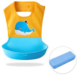 Bembika Baby Feeding Essential Baby Feeding Bib Silicone Tableware Whale Print- Yellow-image-26