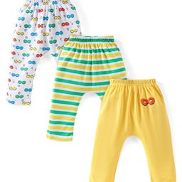 Babyhug Cotton Knit Full Length Diaper Pants Striped Pack Of 3 - Multicolour-image-94