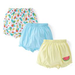 Babyhug 100% Cotton Knit Bloomer Floral Print Pack of 3 - Blue White & Yellow-image-37