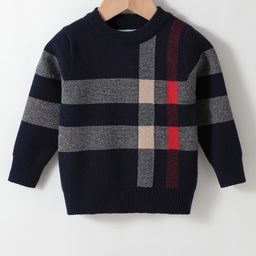Kookie Kids Viscose Full Sleeves Pullover Sweater With Checks Design - Navy Blue-image-34