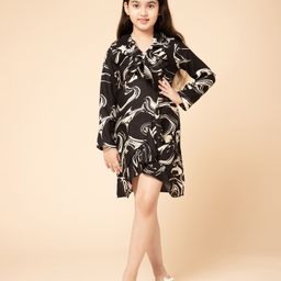 Piccolo Rayon Full Sleeves Details Printed Dress - Black-image-58