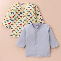 Ben Benny 100% Cotton Knit Full Sleeves Solid & Car Printed Front Open  Vests Pack of 2 - Light Grey & Yellow-image-75