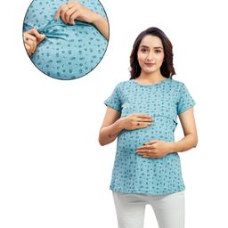 Mama & Bebe Half Sleeves Floral Printed Tee With Concealed Zipper Nursing Access - Sea Green-image-62