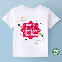 BLUSHES Rakhi Theme 100% Cotton Half Sleeves Happy Raksha Bandhan Text Printed Tee - White-image-56