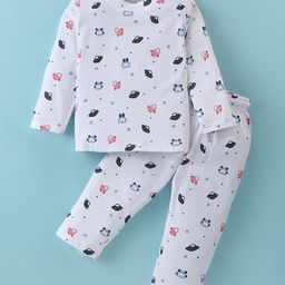 Doreme Single Jersey Knit Full Sleeves Nightwear Suit Set With Space Theme Print - Off White-image-40
