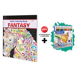 Fantasy - Adult Colouring Book with 12 Colour Pencils + 1 Sharpner :  Relaxing Coloring Book, Mindful Art Coloring, Art Coloring kit for Adults, Colouring book for peace and relaxation-image-55