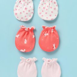 Ben Benny Interlock Mittens Solid Floral & Rabbit Print Pack of 3 - White & Red-image-87