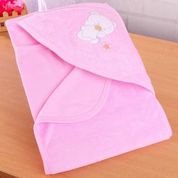 Simply Terry Cotton Knit Teddy  Print Towel & Wrapper with Hood  L 80 x B 80 cm -  Pink-picture-13