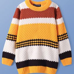 Pine Kids Knitted Full Sleeves Pullover Sweater With Colour Block Design - Yellow-image-60