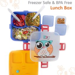Portable Lunch Box with Spoon & Fork Owl Print - Blue-picture-17