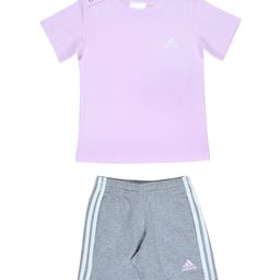 Adidas Kids 100% Cotton Knit Half Sleeves T-Shirt & Shorts Set with Logo Print - Grey-image-89