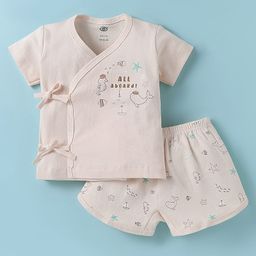 Zero Interlock Knit Half Sleeves Shorts Nightsuit with Sea Life Print - Beige-image-66