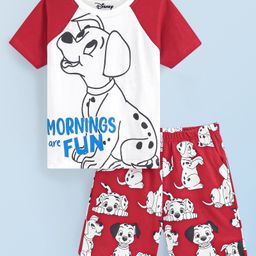 HoneyHap Disney Single Jersey Knit Half Raglan Sleeves T-Shirt & Shorts Set With 101 Dalmatians Graphics - White & Red-image-88