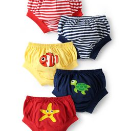 Doodle Poodle 100% Cotton Stripes & Sea Life Printed Briefs Pack Of 5 - Multicolour-picture-20